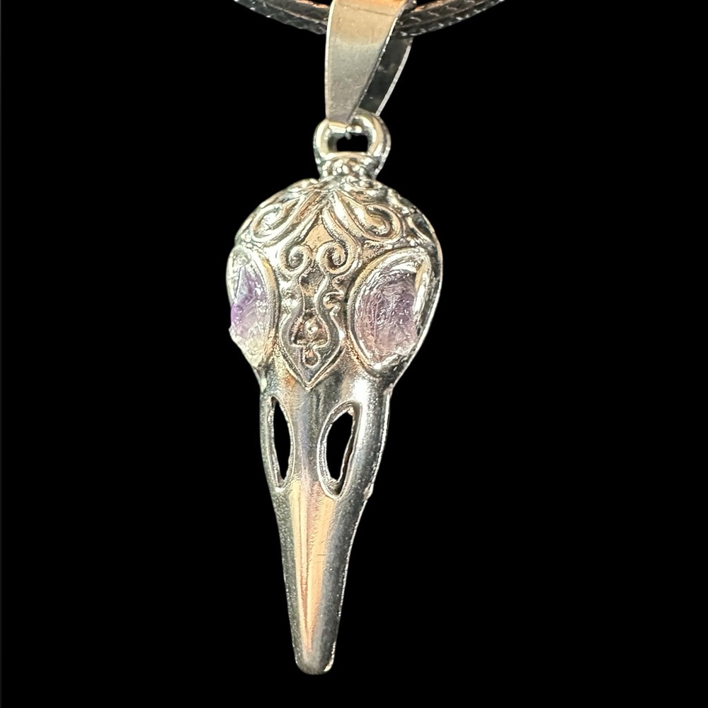 Crow Skull Necklace with Amethyst eyes